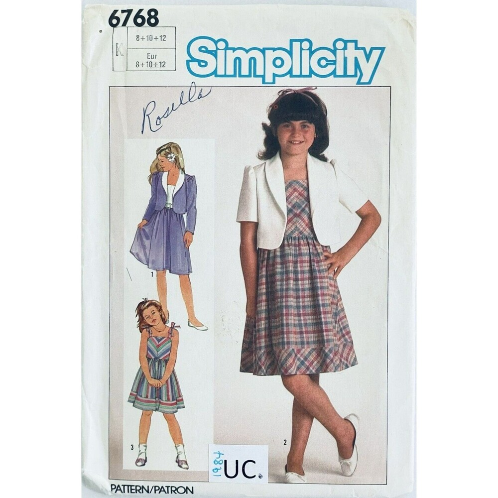 Vintage 80s Easy to Sew Dress and Unlined Jacket Sz 8-12 Simplicity 6768 Uncut.